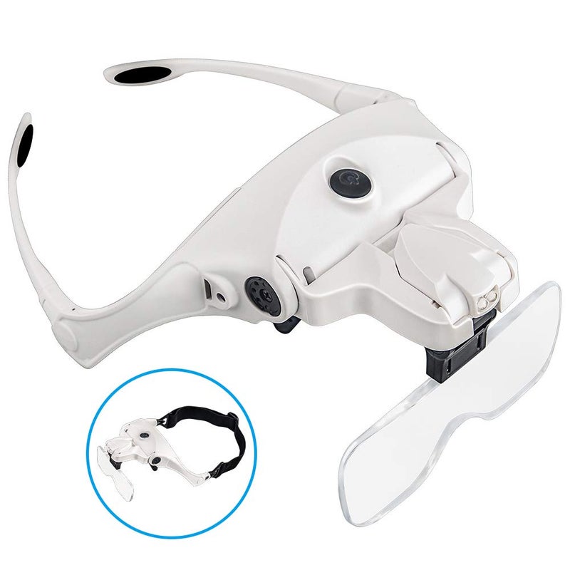 BIJIA Head Magnifier-USB Rechargeable LED Illuminated Head Mount Magnifying Glass with Headband,2 LED Light,5 Interchangeable Lens for Jewelry Loupe,Crafts,Electronics Repair,Hobby,Eyelash Extension - Image 1